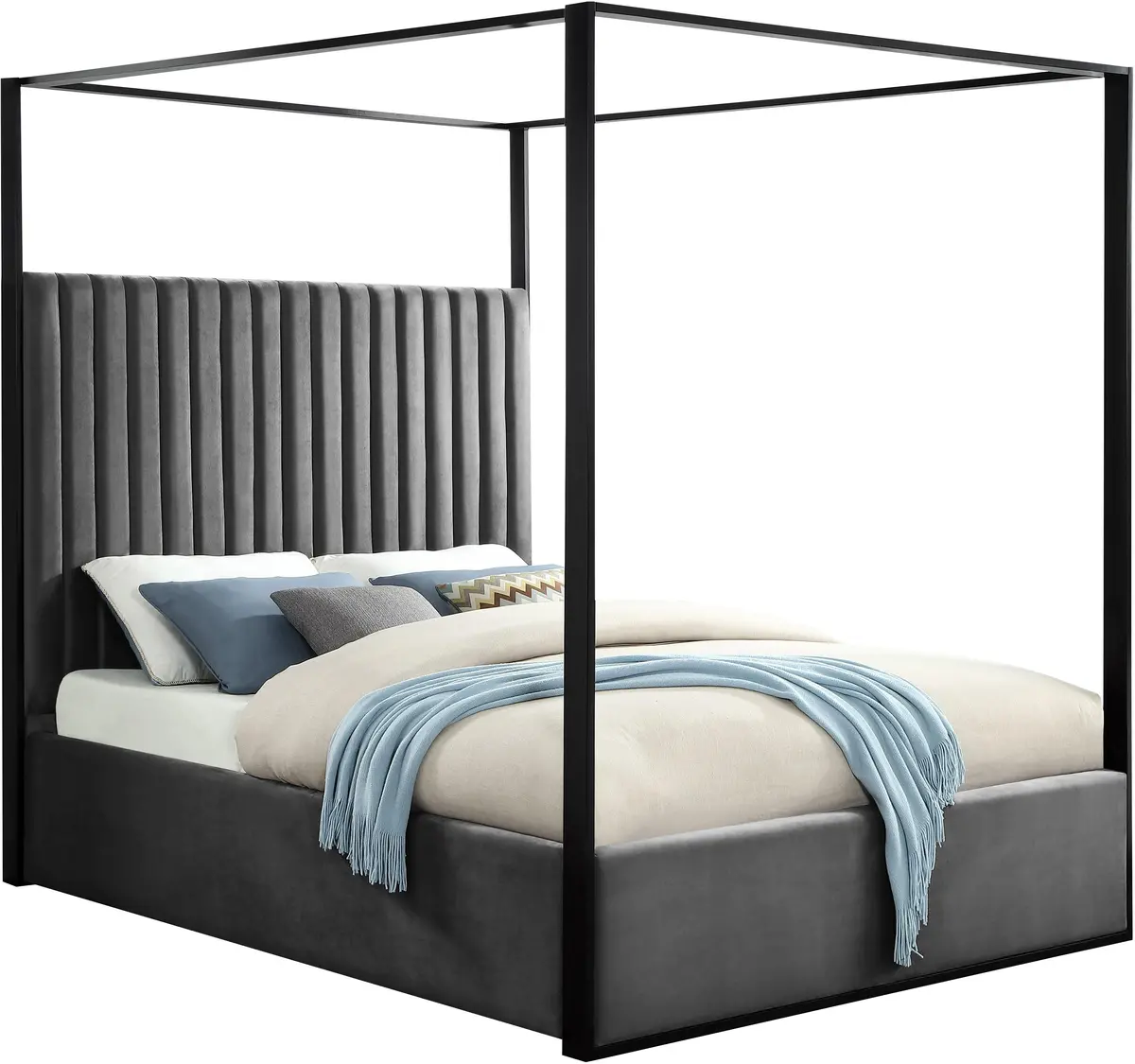 Jax Grey Velvet King Bed 1