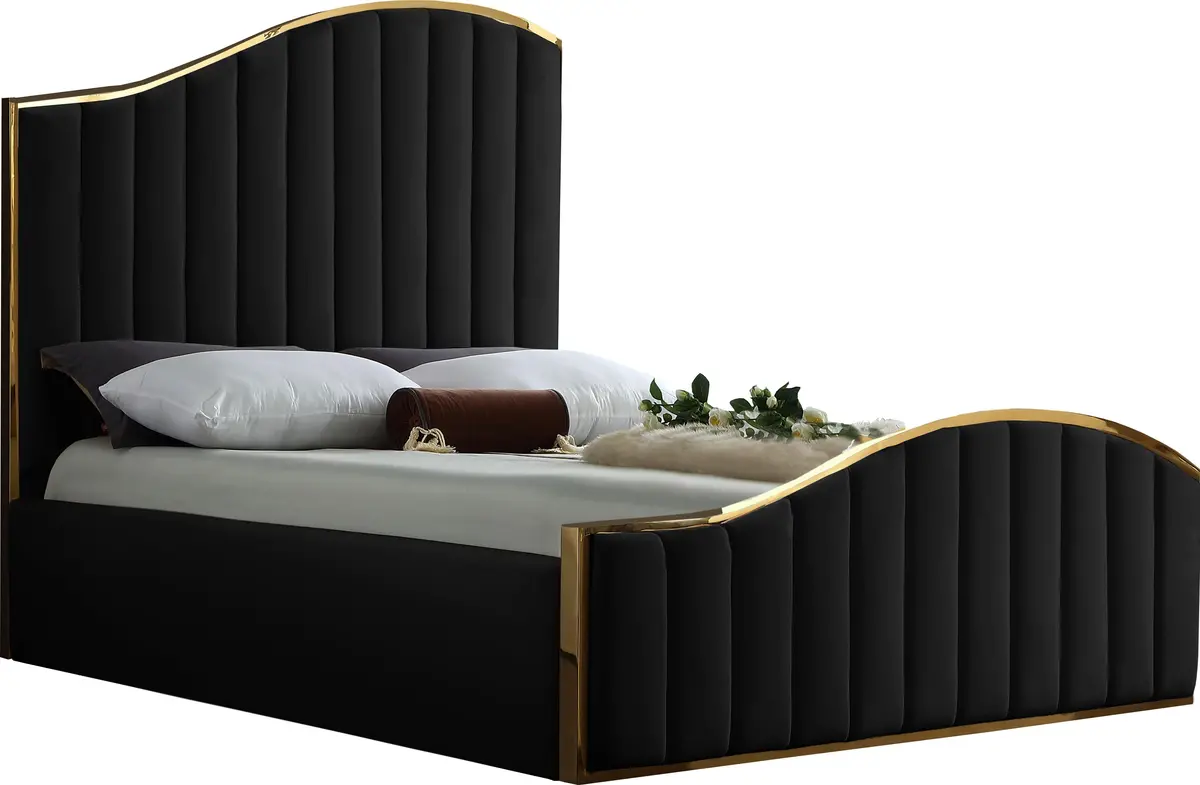 Jolie Black Velvet King Bed (3 Boxes) 1