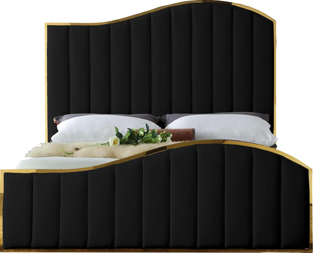 Jolie Black Velvet Queen Bed (3 Boxes) 2