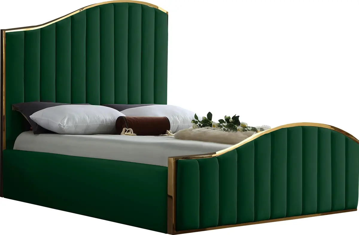 Jolie Green Velvet Queen Bed (3 Boxes) 1