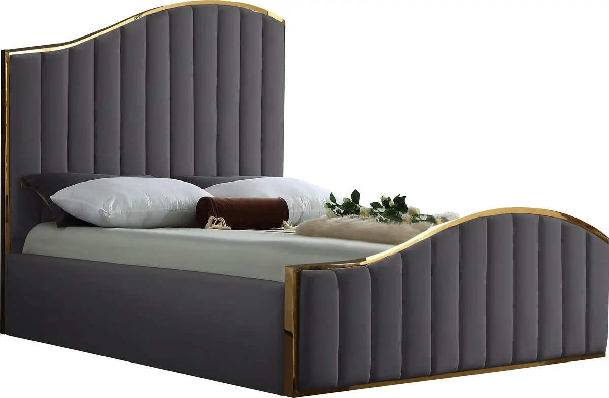 Jolie Grey Velvet Queen Bed (3 Boxes) 1