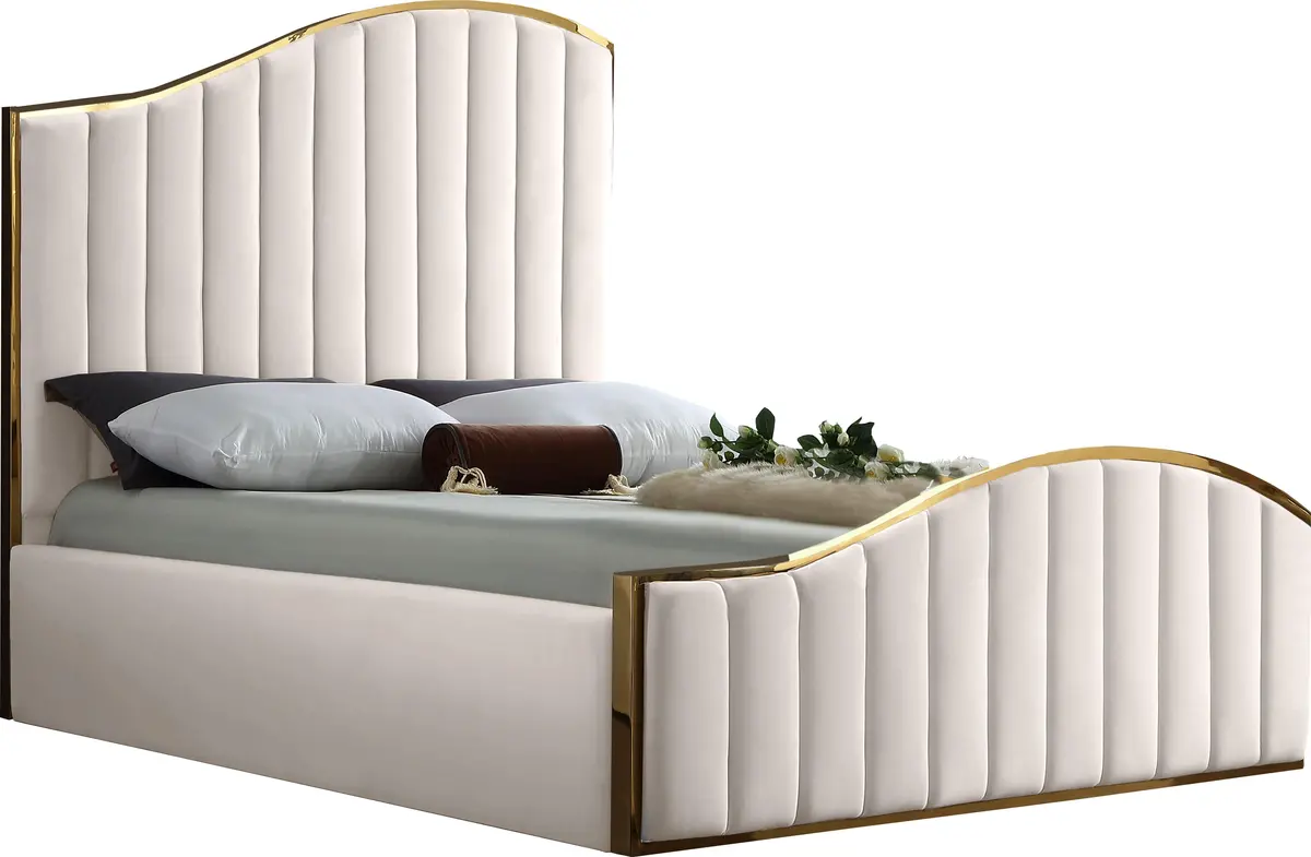 Jolie Cream Velvet Queen Bed (3 Boxes) 1