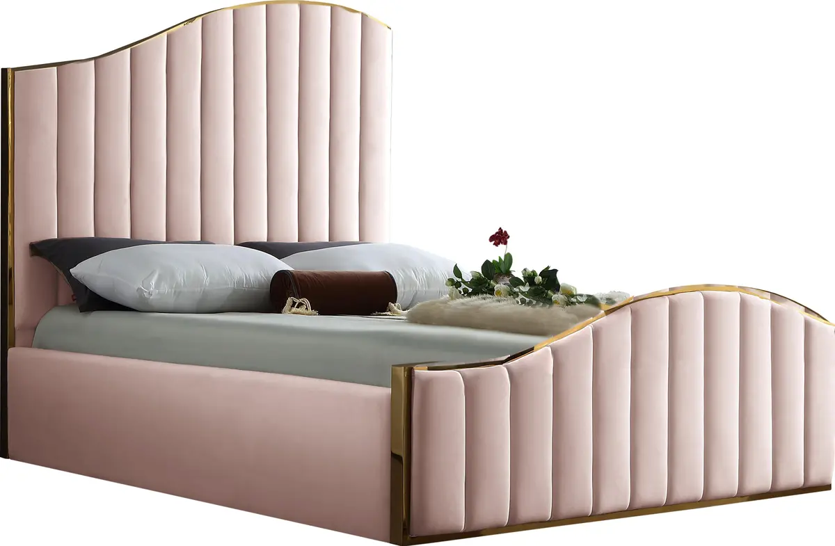 Jolie Pink Velvet Queen Bed (3 Boxes) 1