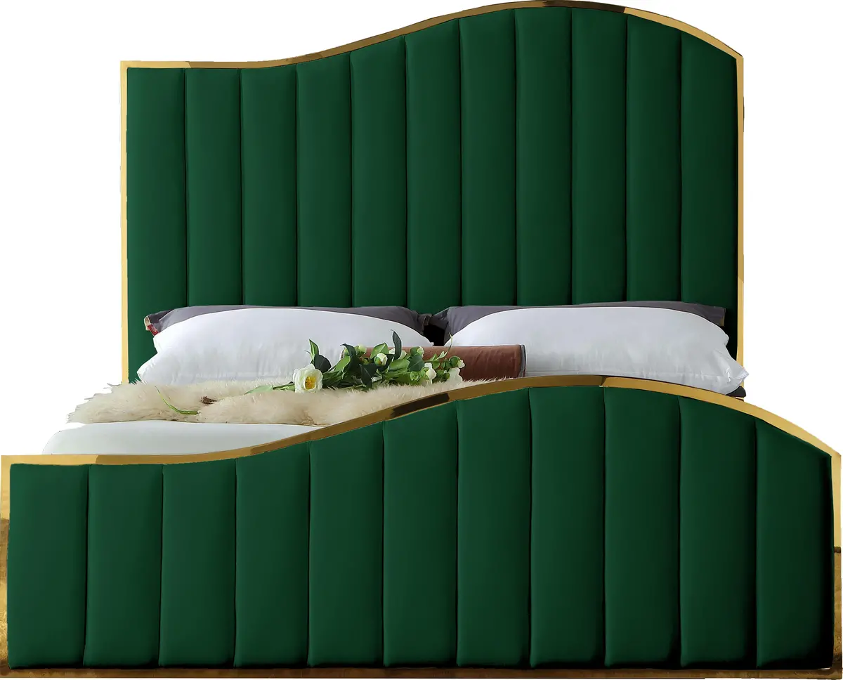 Jolie Green Velvet Queen Bed (3 Boxes) 2