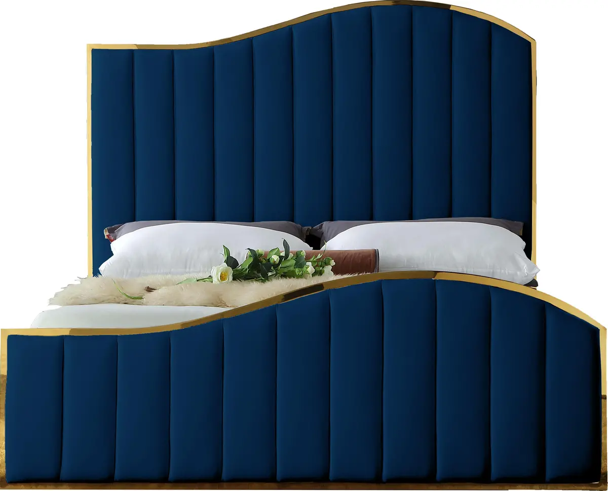 Jolie Navy Velvet King Bed (3 Boxes) 2