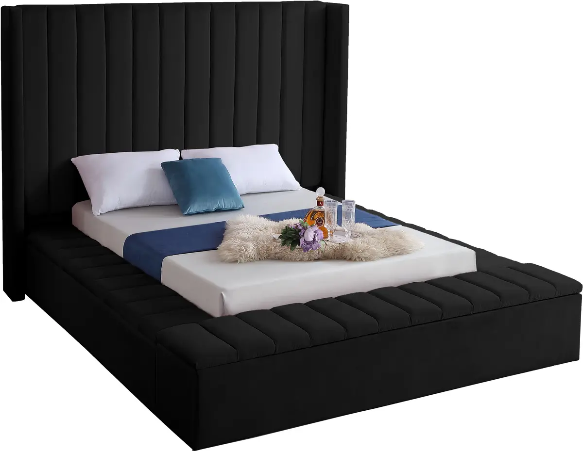 Kiki Black Velvet Queen Bed (3 Boxes) 1
