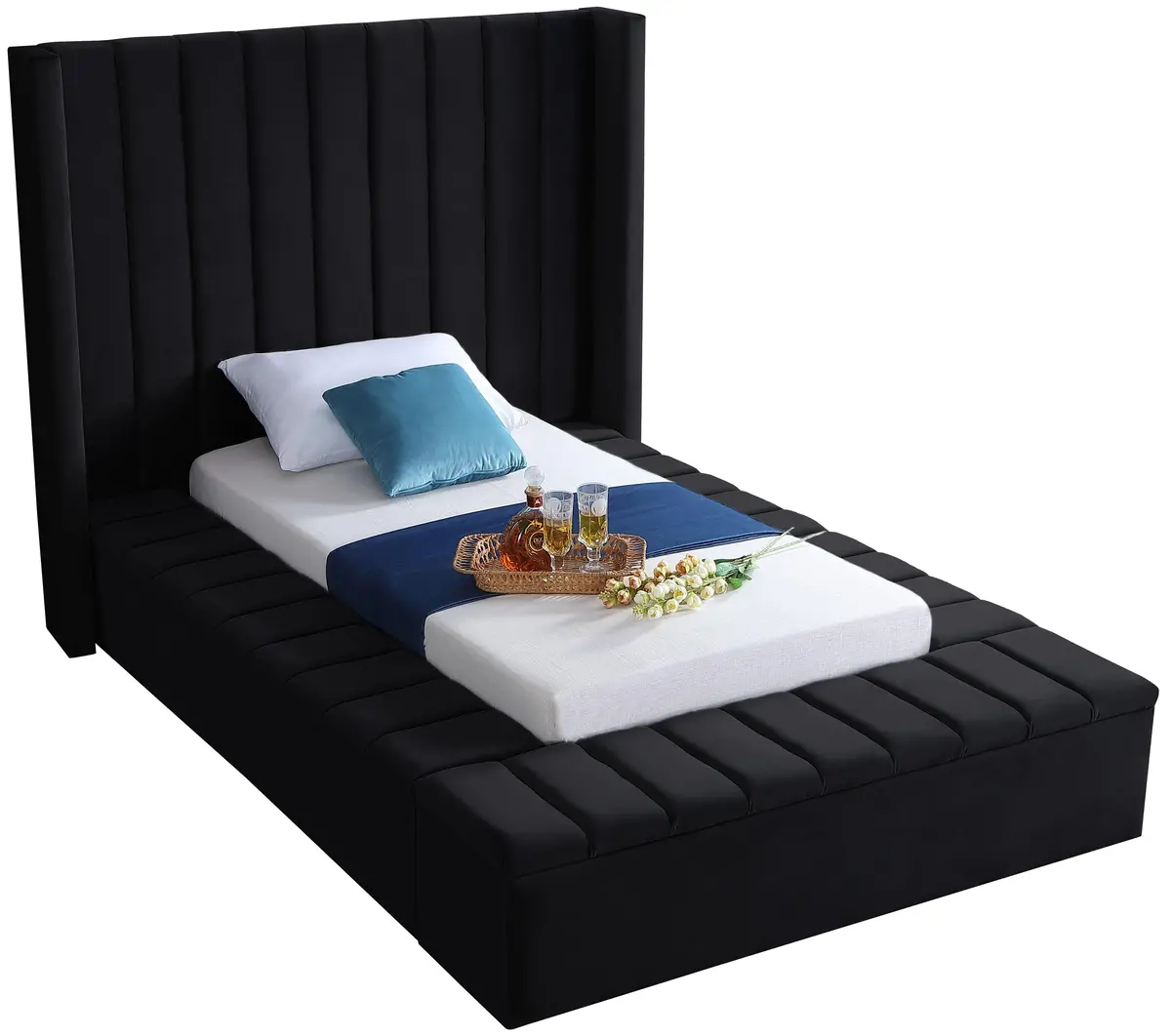 Kiki Black Velvet Twin Bed (3 Boxes) 1