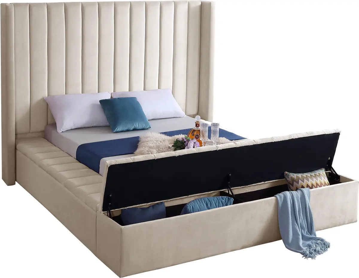 Kiki Cream Velvet Queen Bed (3 Boxes) 2