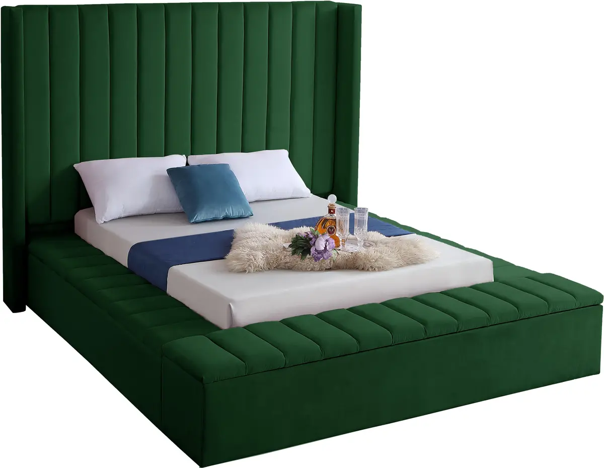 Kiki Green Velvet Queen Bed (3 Boxes) 1