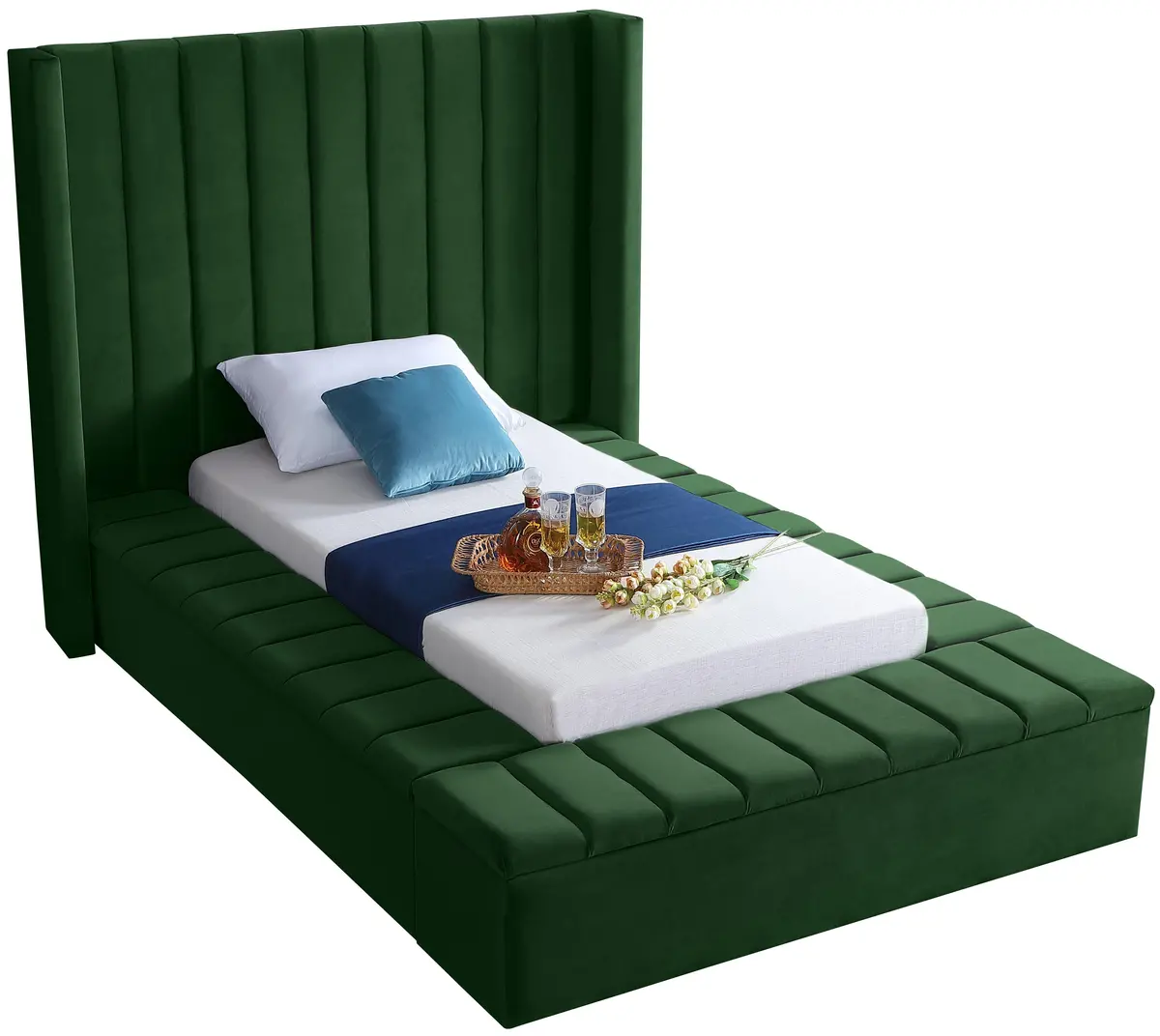 Kiki Green Velvet Twin Bed (3 Boxes) 1