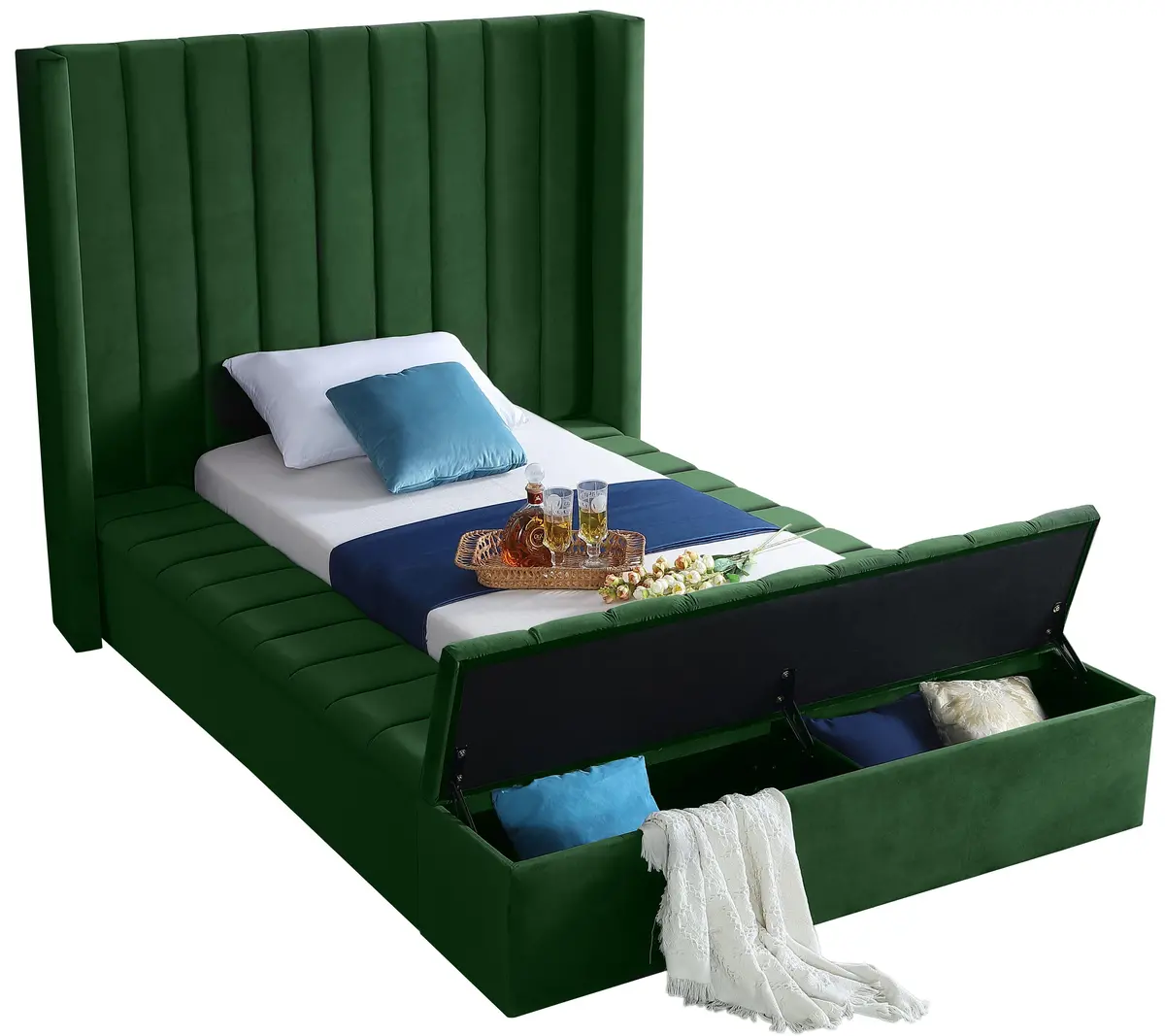 Kiki Green Velvet Twin Bed (3 Boxes) 2