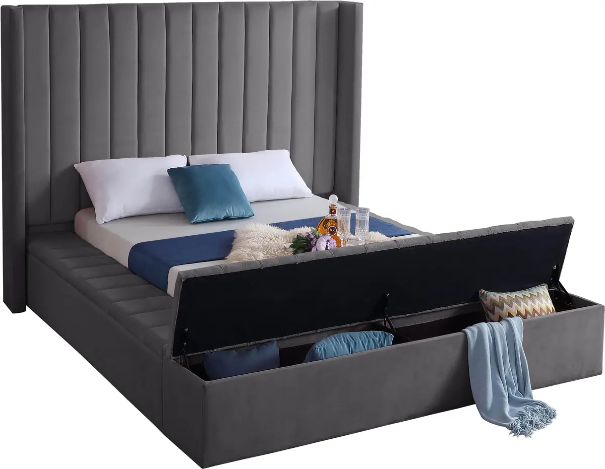 Kiki Grey Velvet King Bed (3 Boxes) 2