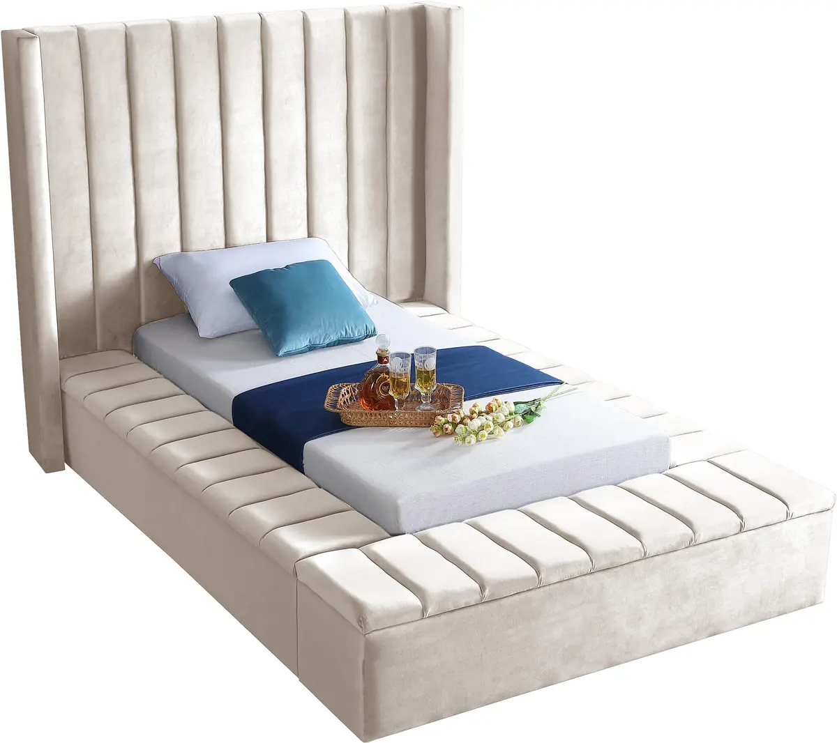 Kiki Cream Velvet Twin Bed (3 Boxes) 1