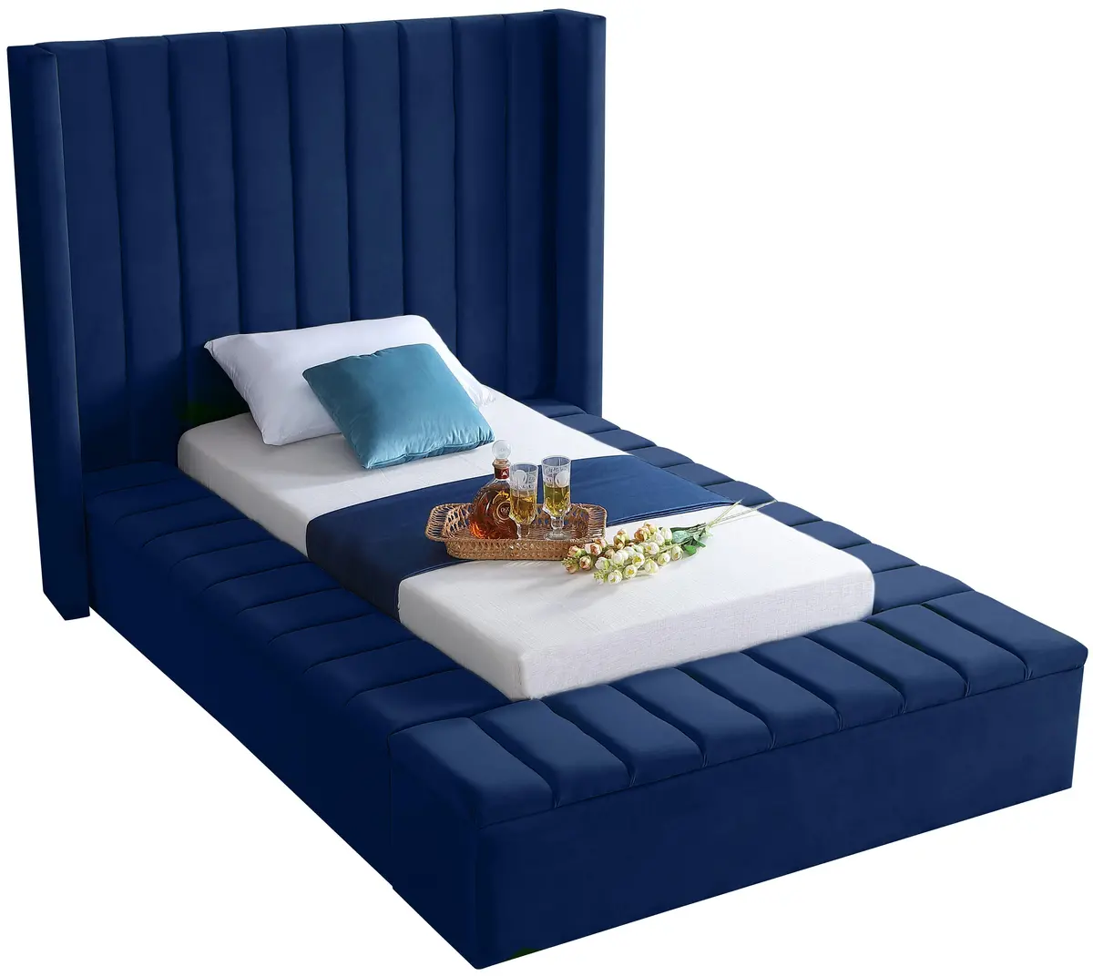 Kiki Navy Velvet Twin Bed (3 Boxes) 1
