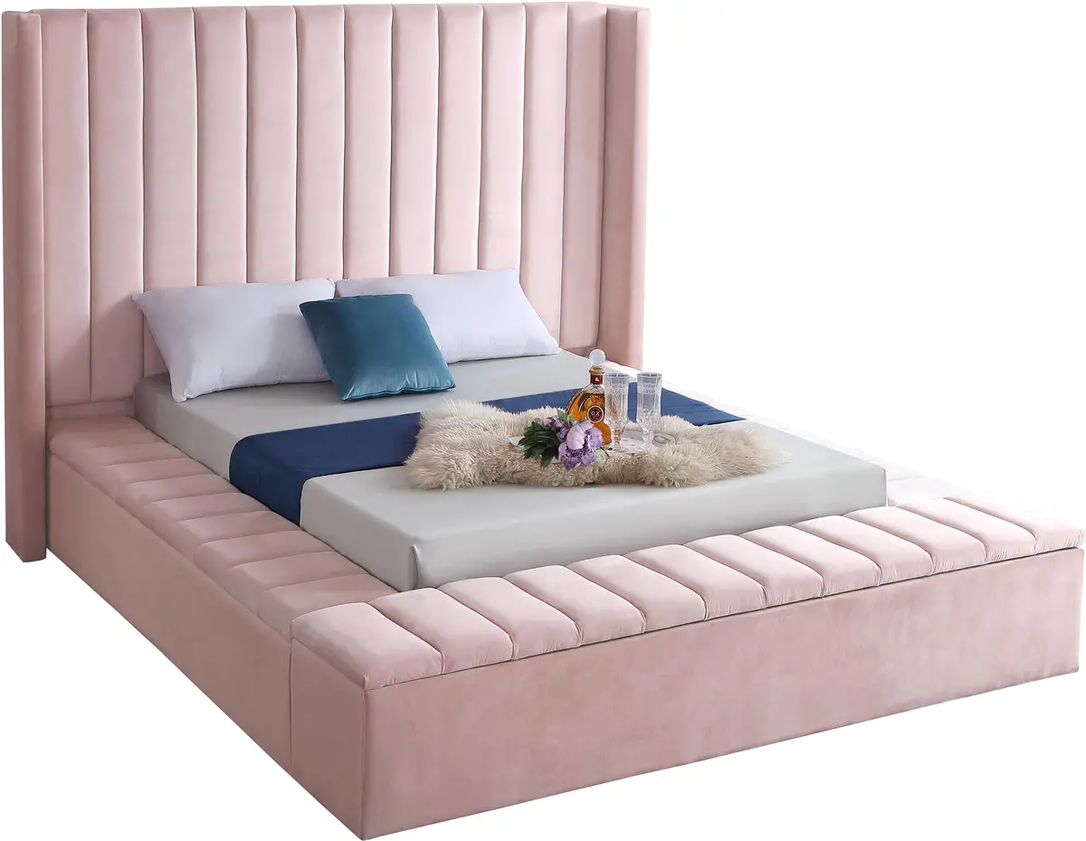 Kiki Pink Velvet Queen Bed (3 Boxes) 1