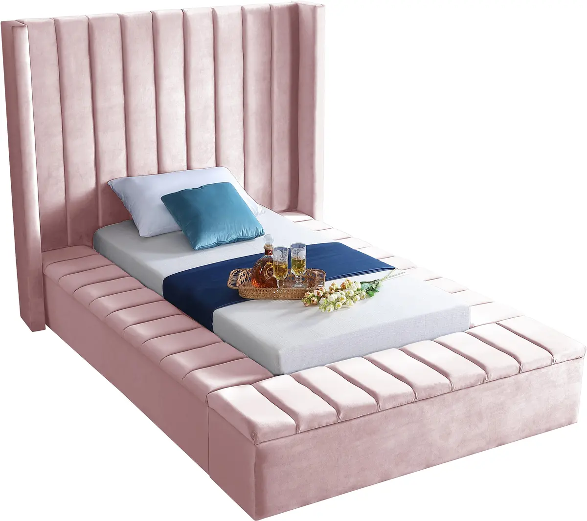 Kiki Pink Velvet Twin Bed (3 Boxes) 1