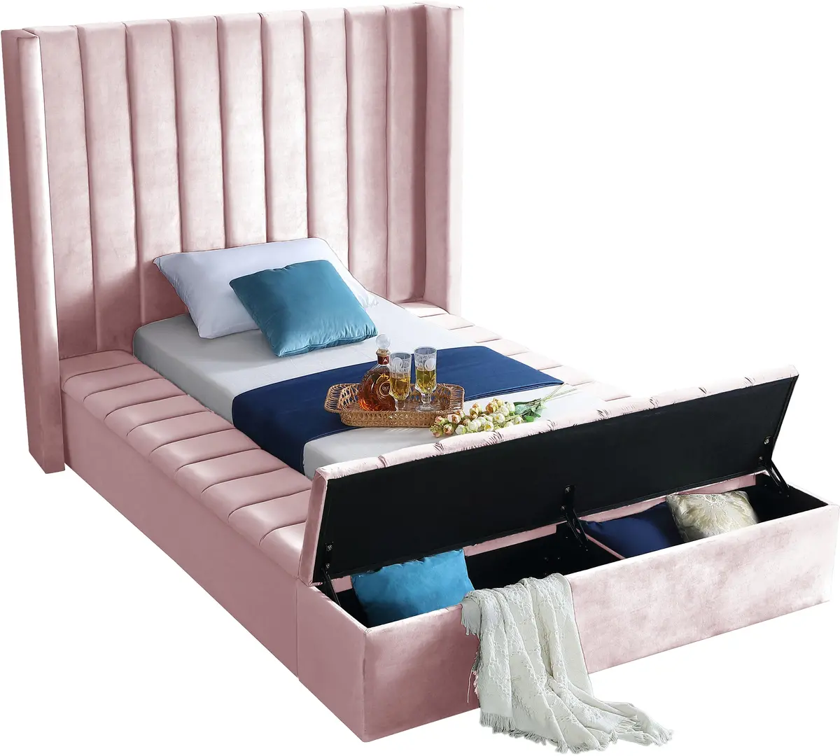 Kiki Pink Velvet Twin Bed (3 Boxes) 2