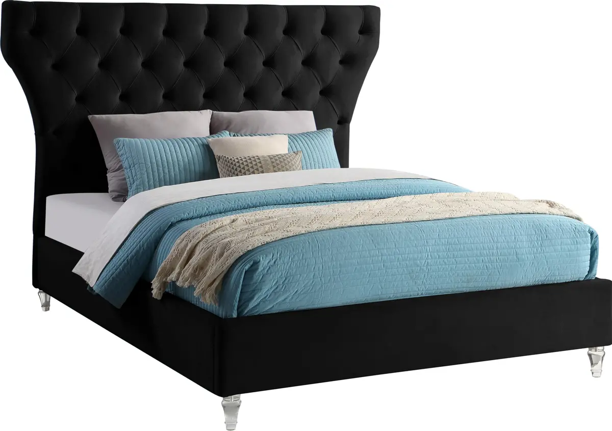 Kira Black Velvet Queen Bed 1
