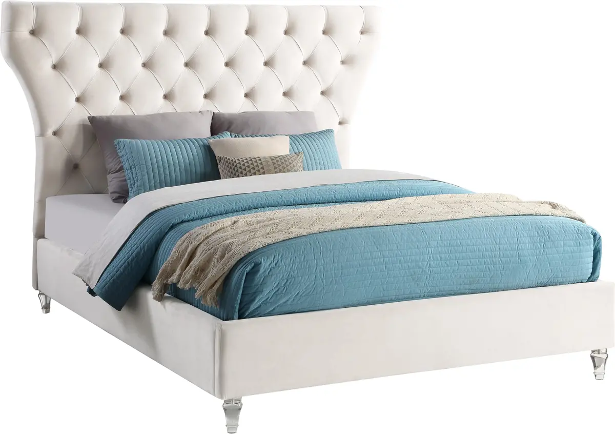 Kira Cream Velvet King Bed 1