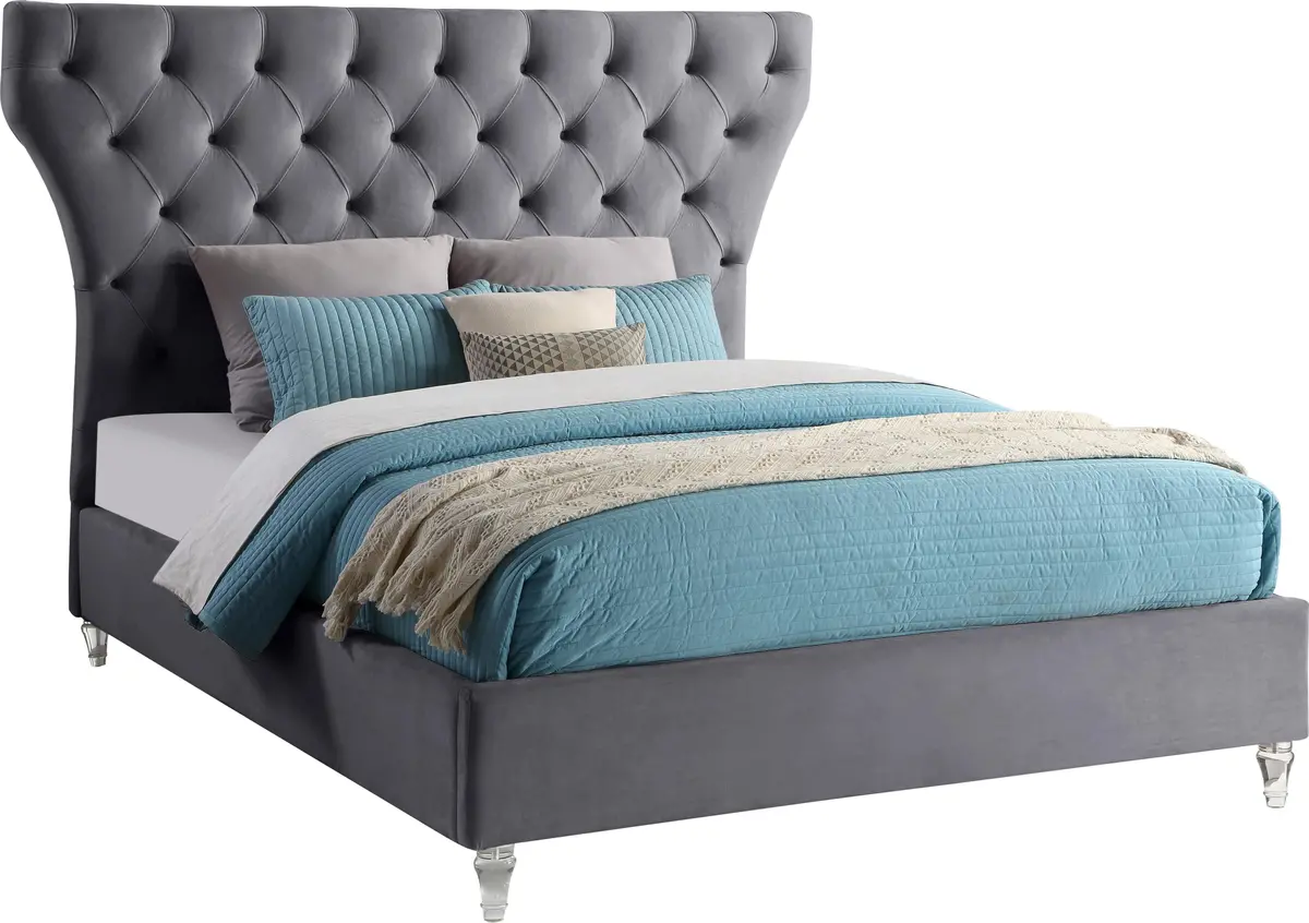 Kira Grey Velvet Queen Bed 1