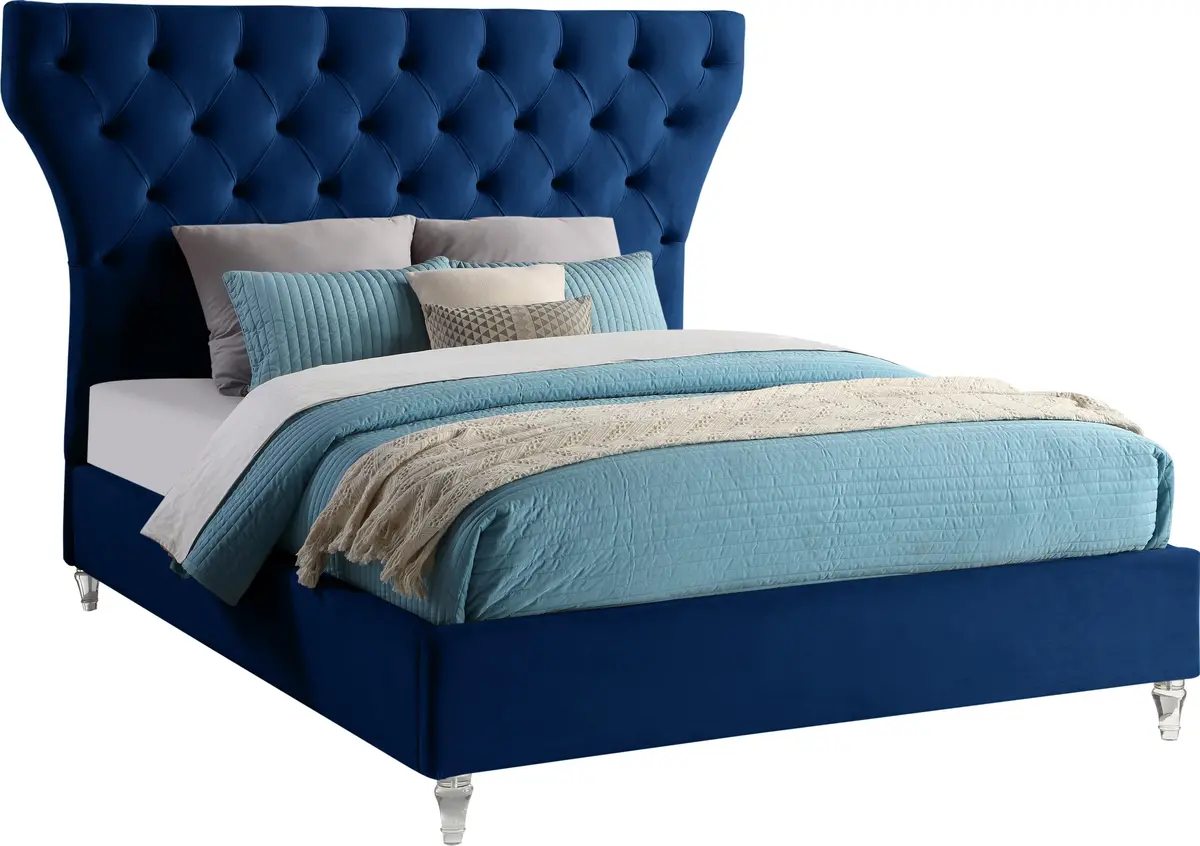Kira Navy Velvet Queen Bed 1