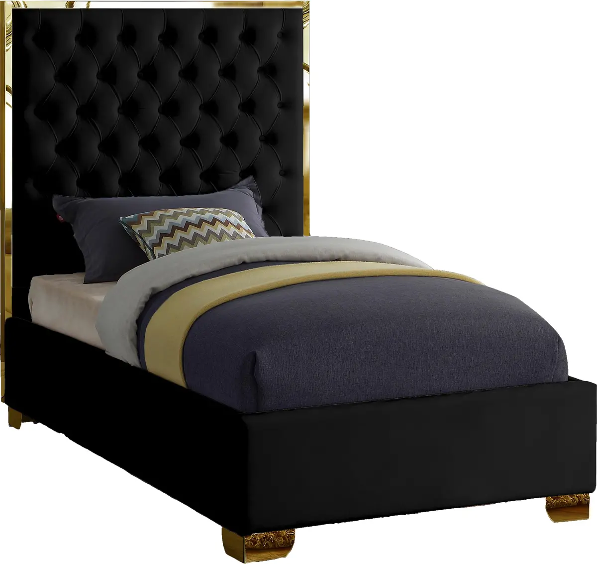 Lana Black Velvet Twin Bed 1