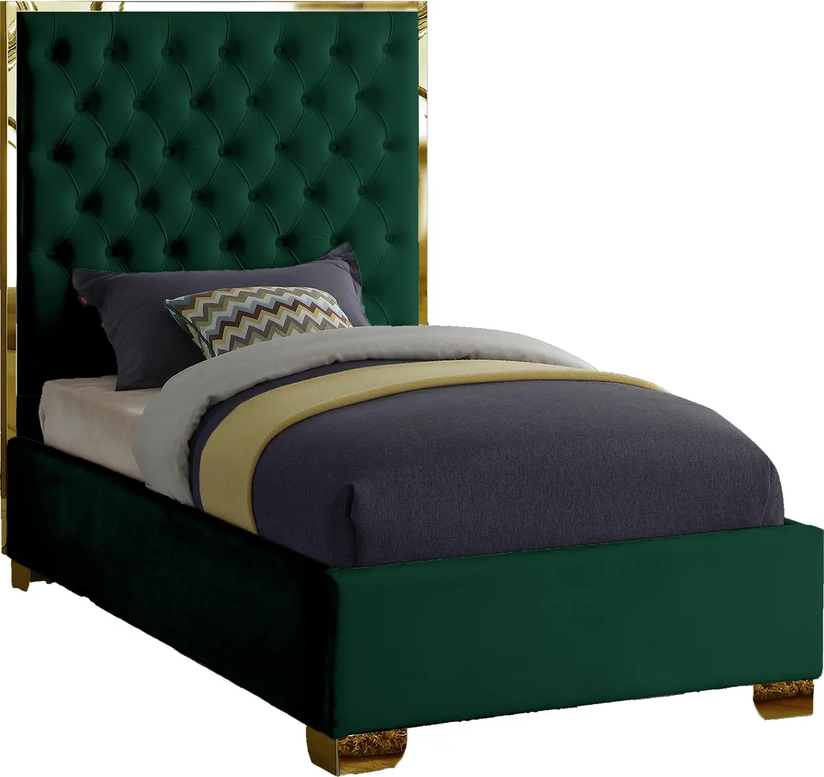 Lana Green Velvet Twin Bed 1