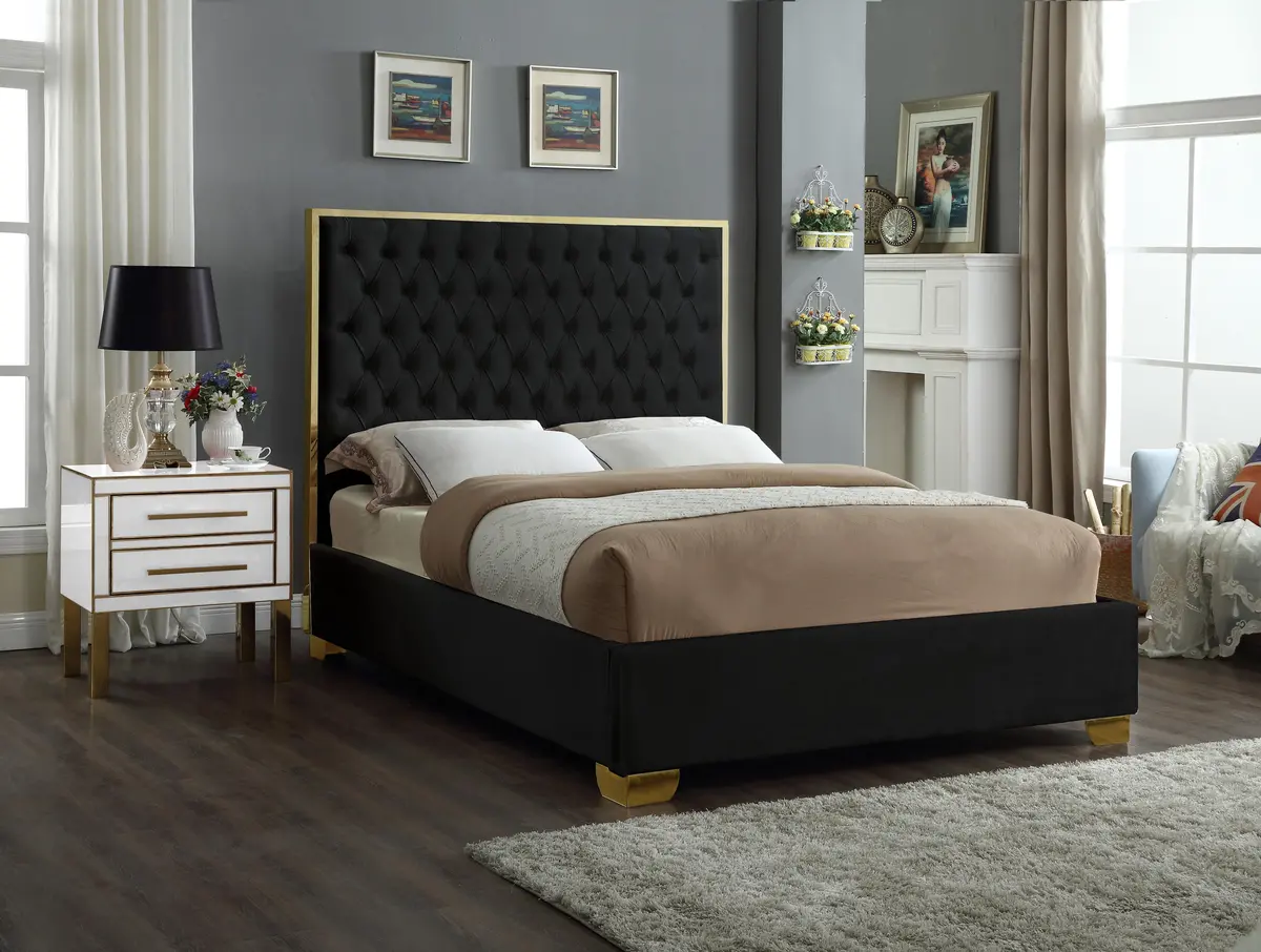 Lana Black Velvet Queen Bed 2