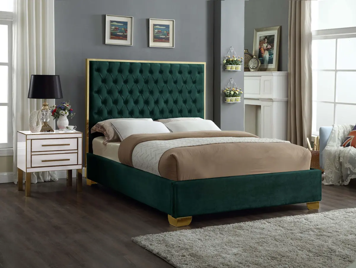 Lana Green Velvet Queen Bed 2