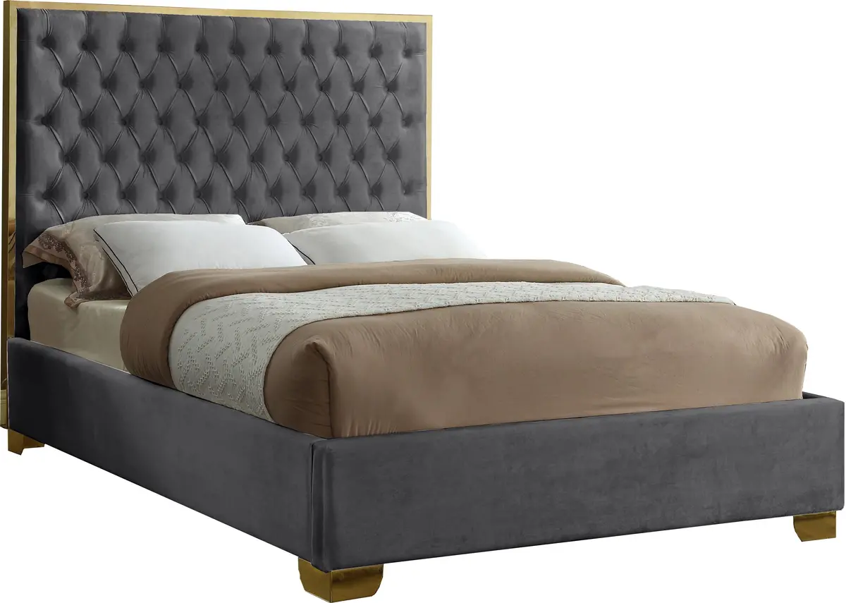 Lana Grey Velvet Queen Bed 1