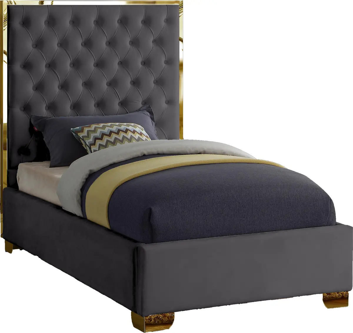 Lana Grey Velvet Twin Bed 1