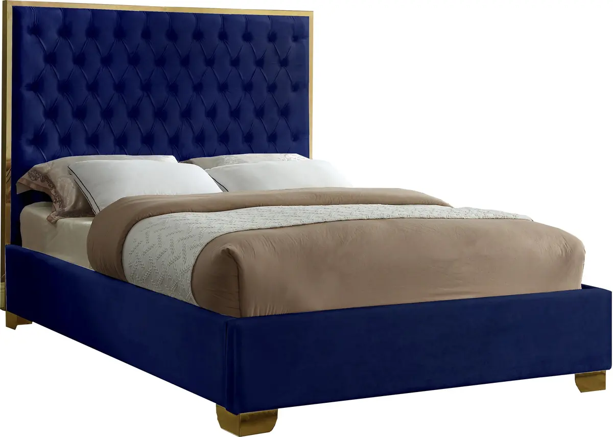 Lana Navy Velvet King Bed 1