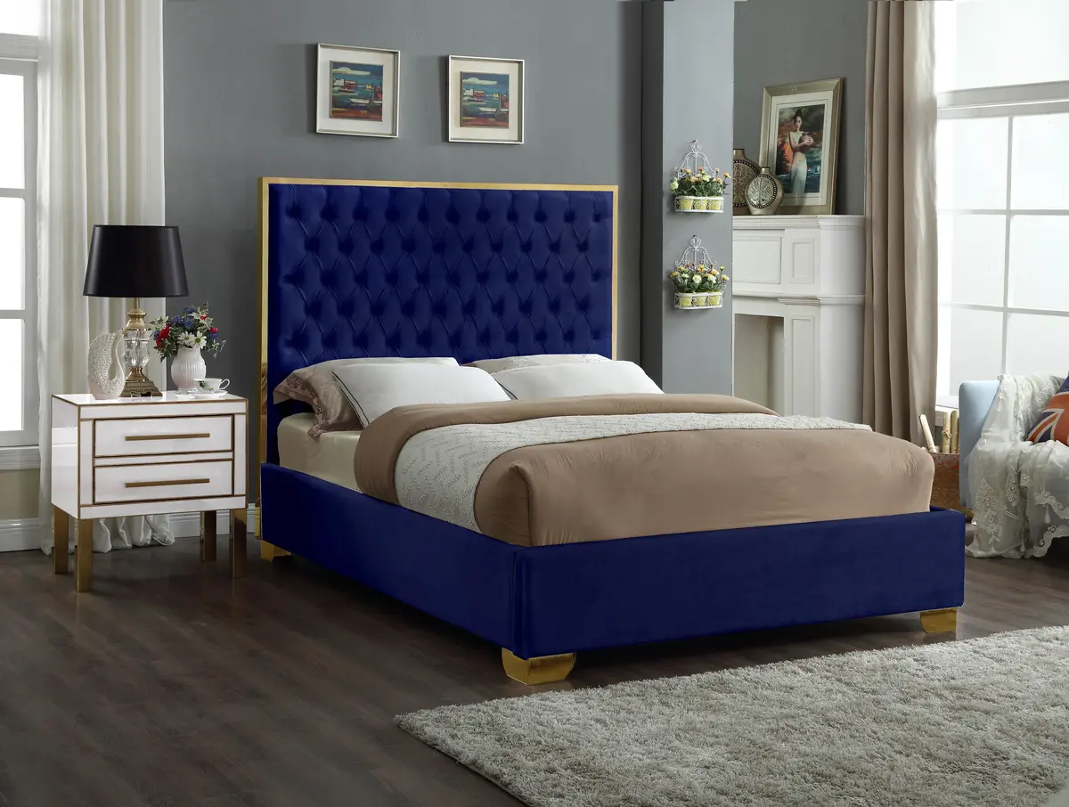 Lana Navy Velvet Full Bed 2