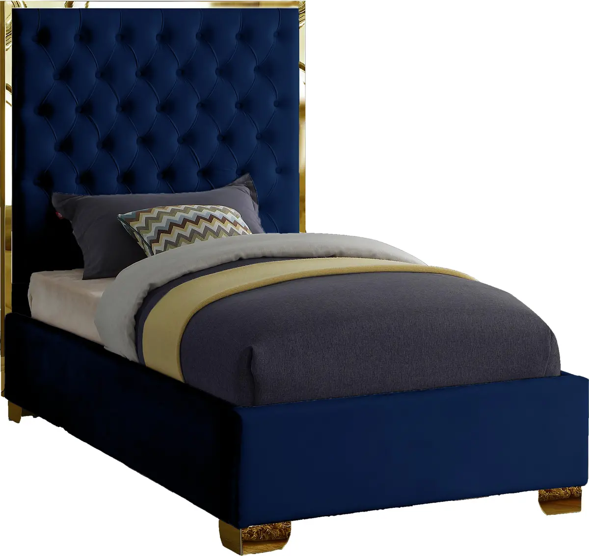 Lana Navy Velvet Twin Bed 1
