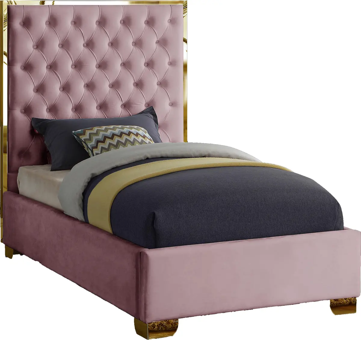 Lana Pink Velvet Twin Bed 1