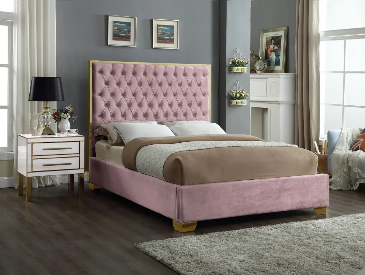 Lana Pink Velvet King Bed 2