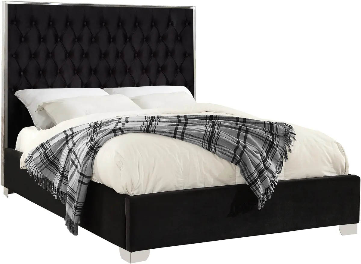 Lexi Black Velvet Queen Bed 1