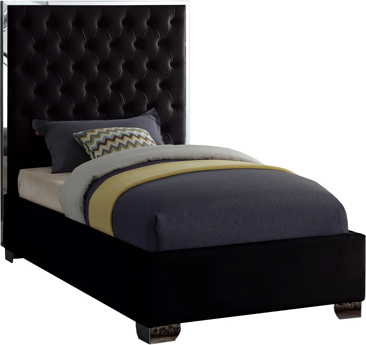 Lexi Black Velvet Twin Bed 1
