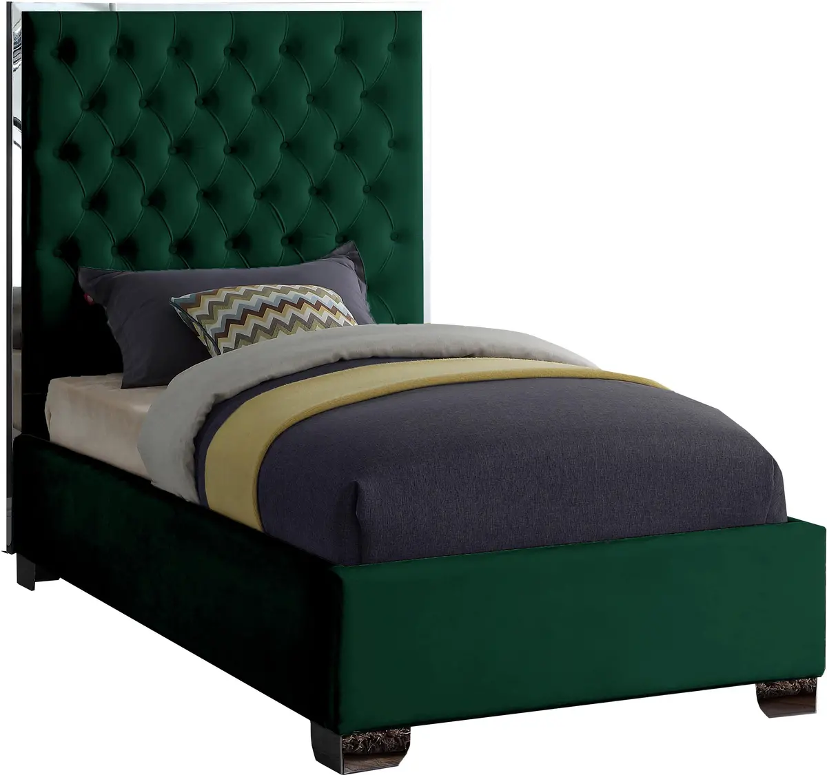 Lexi Green Velvet Twin Bed 1