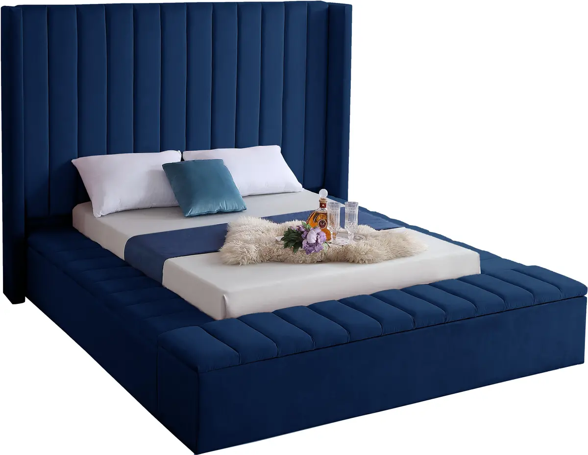 Kiki Navy Velvet Queen Bed (3 Boxes) 1