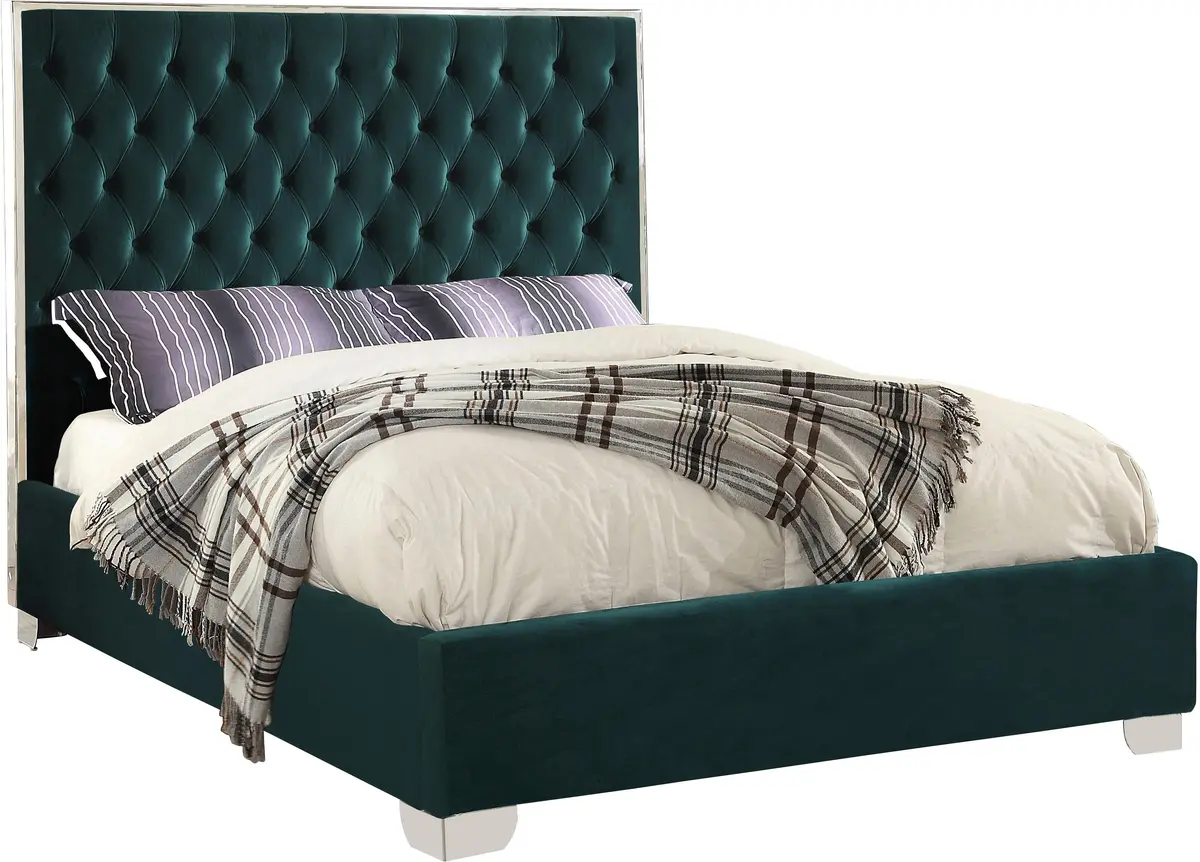 Lexi Green Velvet King Bed 1