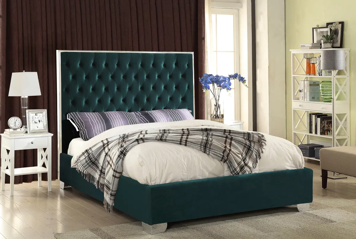Lexi Green Velvet Queen Bed 2