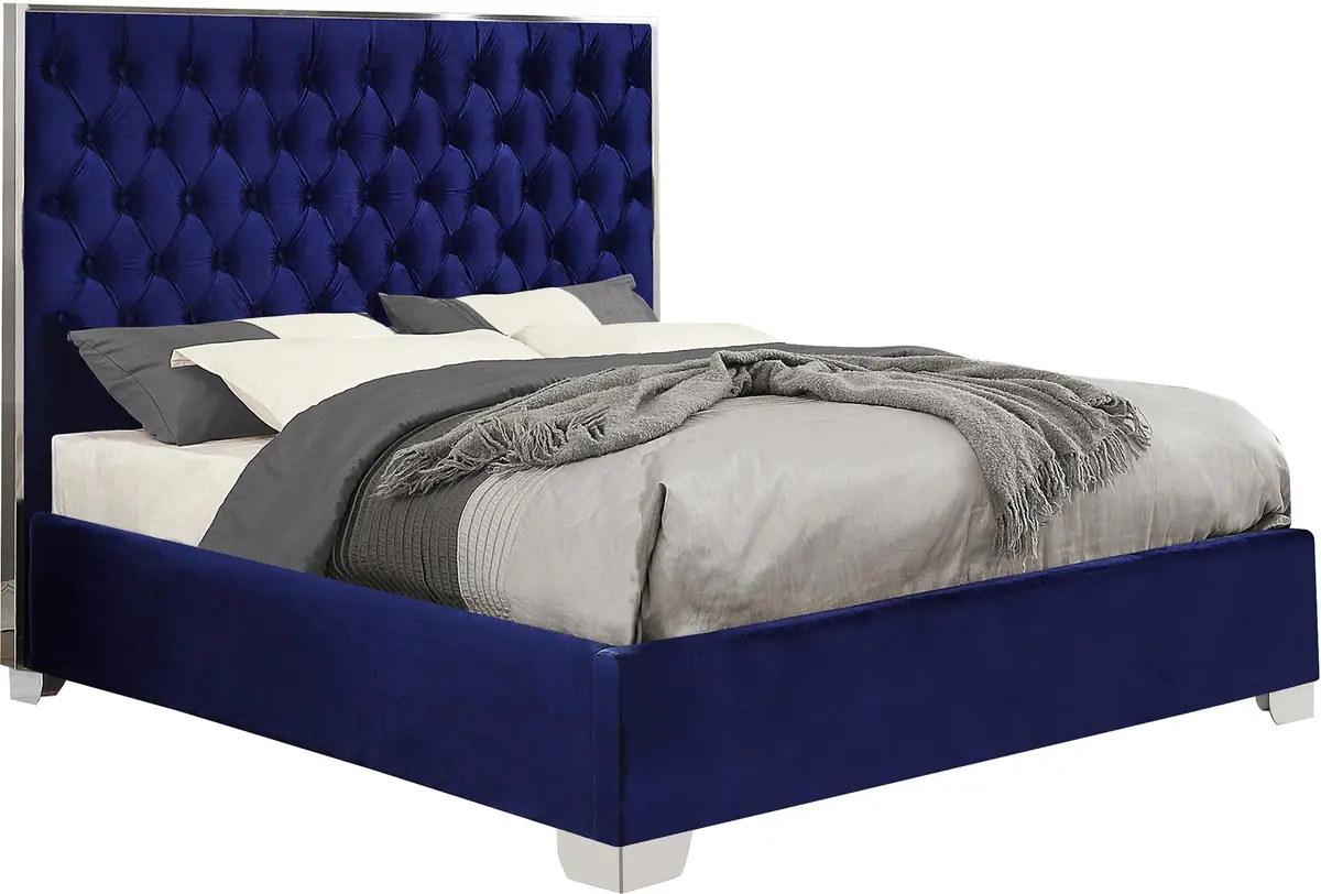Lexi Navy Velvet King Bed 1