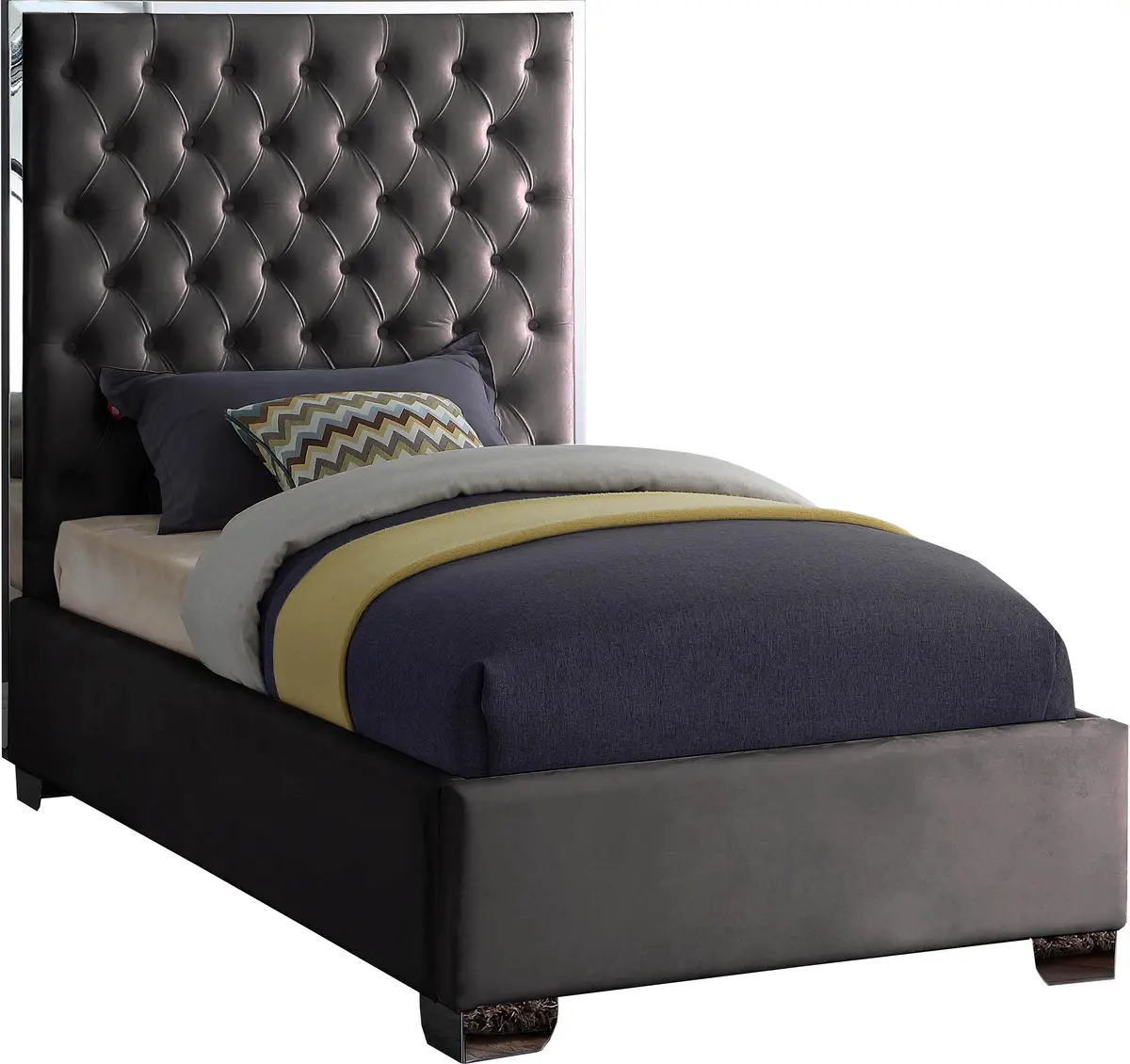 Lexi Grey Velvet Twin Bed 1