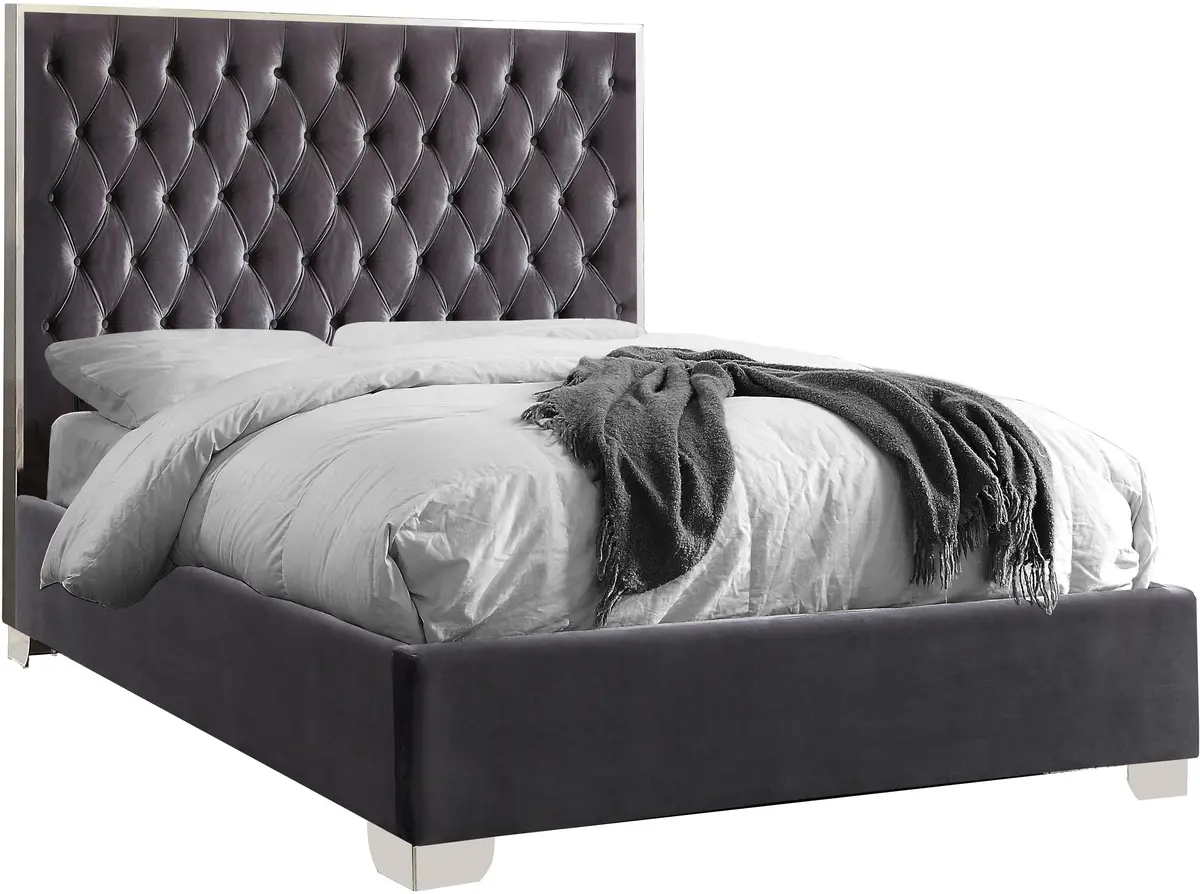 Lexi Grey Velvet King Bed 1