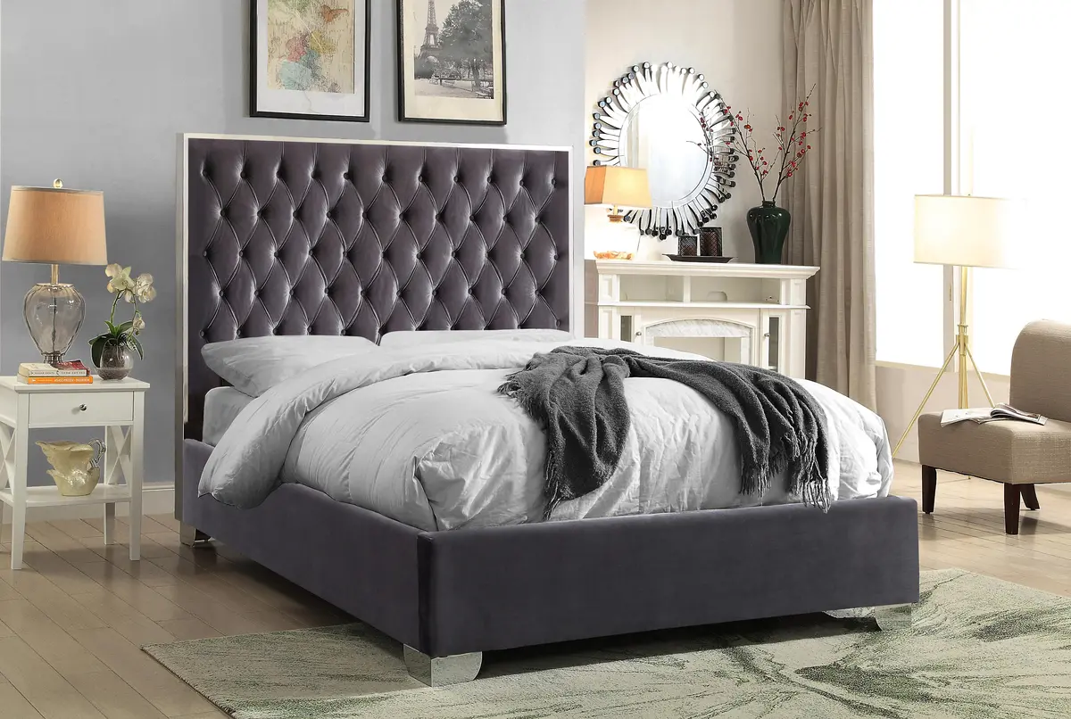 Lexi Grey Velvet Full Bed 2