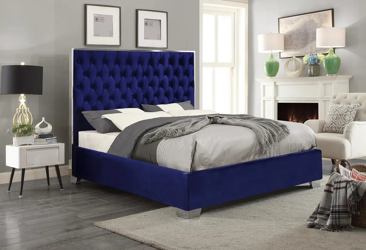 Lexi Navy Velvet Queen Bed 2
