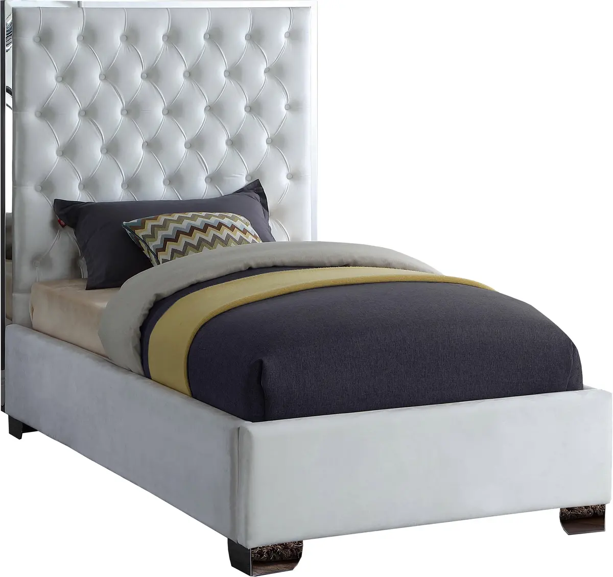 Lexi White Velvet Twin Bed 1