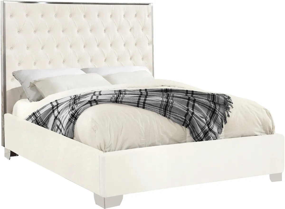 Lexi White Velvet Queen Bed 1