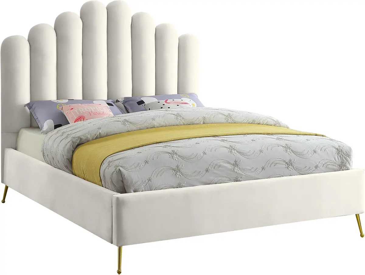 Lily Cream Velvet Full Bed 1